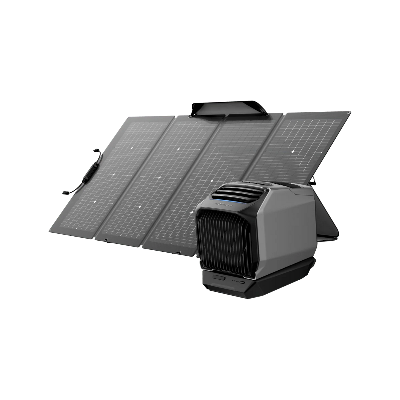 Wave 2 kompakt tragbares Klimagerät + Zusatzakku + 220W faltbares Solarpanel (Bifacial)