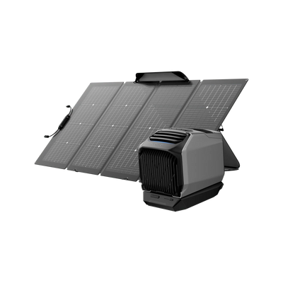 Wave 2 kompakt tragbares Klimagerät + Zusatzakku + 220W faltbares Solarpanel (Bifacial)